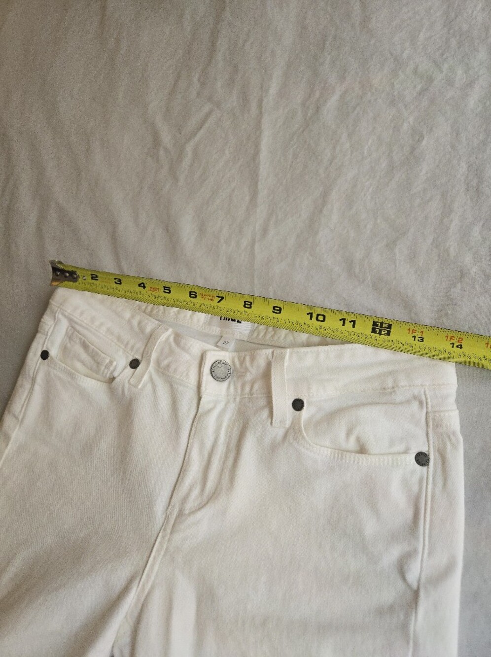 PAIGE Skyline Crop Optic White Cotton Stretch Denim Jeans Rolled Hem CW3 - Picture 6 of 12